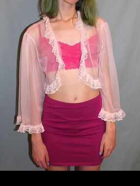 Vintage 1960s Sheer Bell Sleeved Bed Jacket